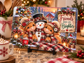Friends Make Life Brighter Highland cow and snowman Christmas glass cutting board