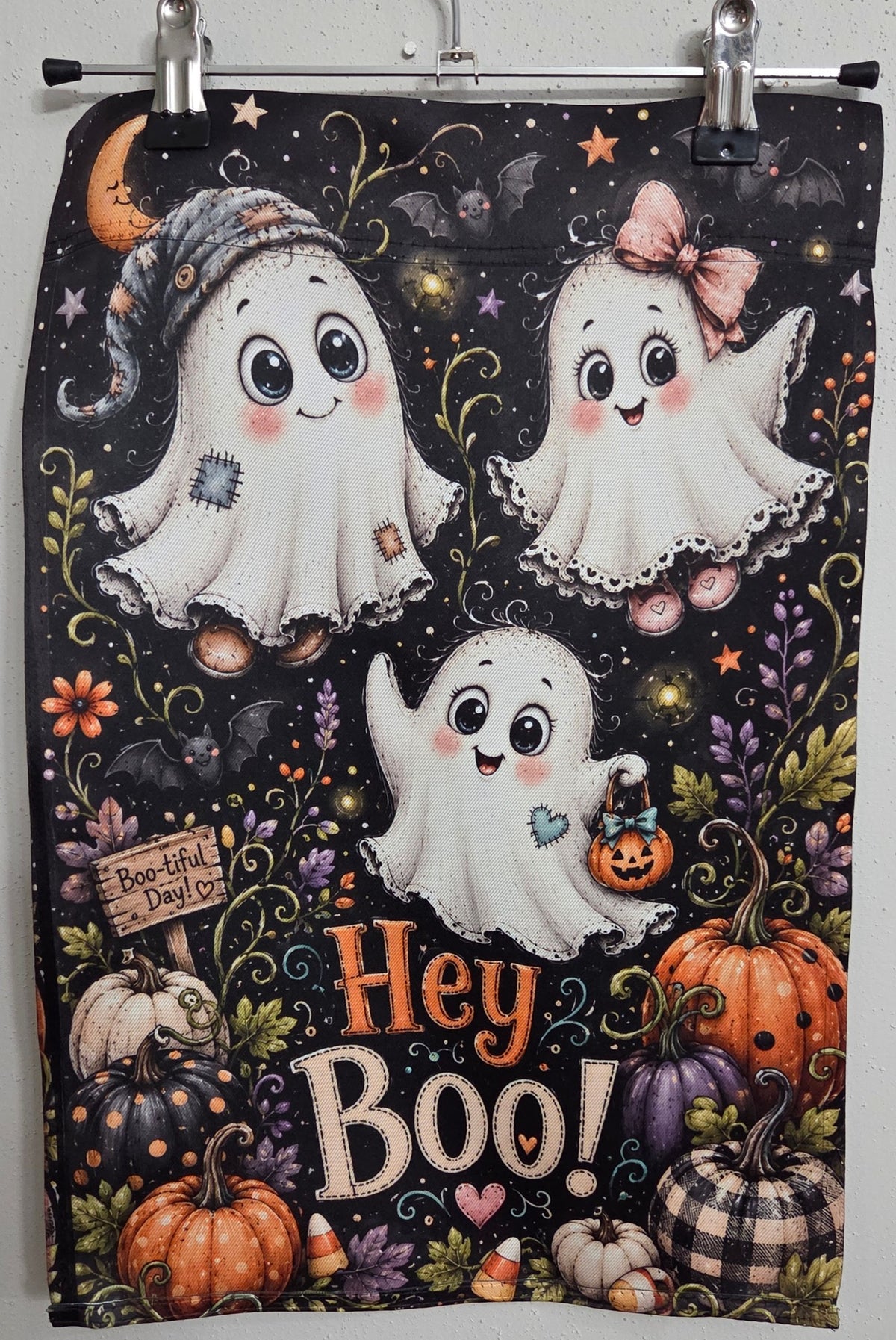 Actual 12 x 18 Hey Boo ghost garden flag Halloween side