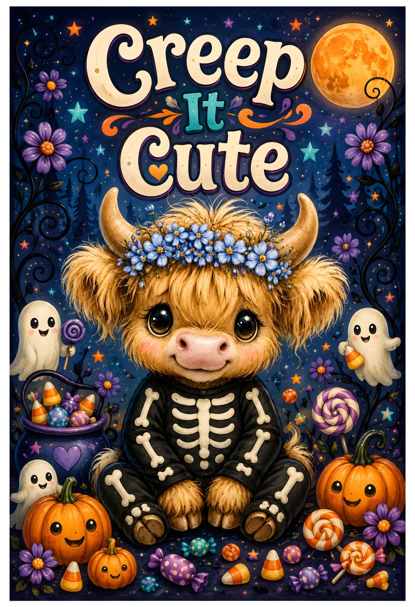 Highland cow Creep It Cute Halloween garden flag side