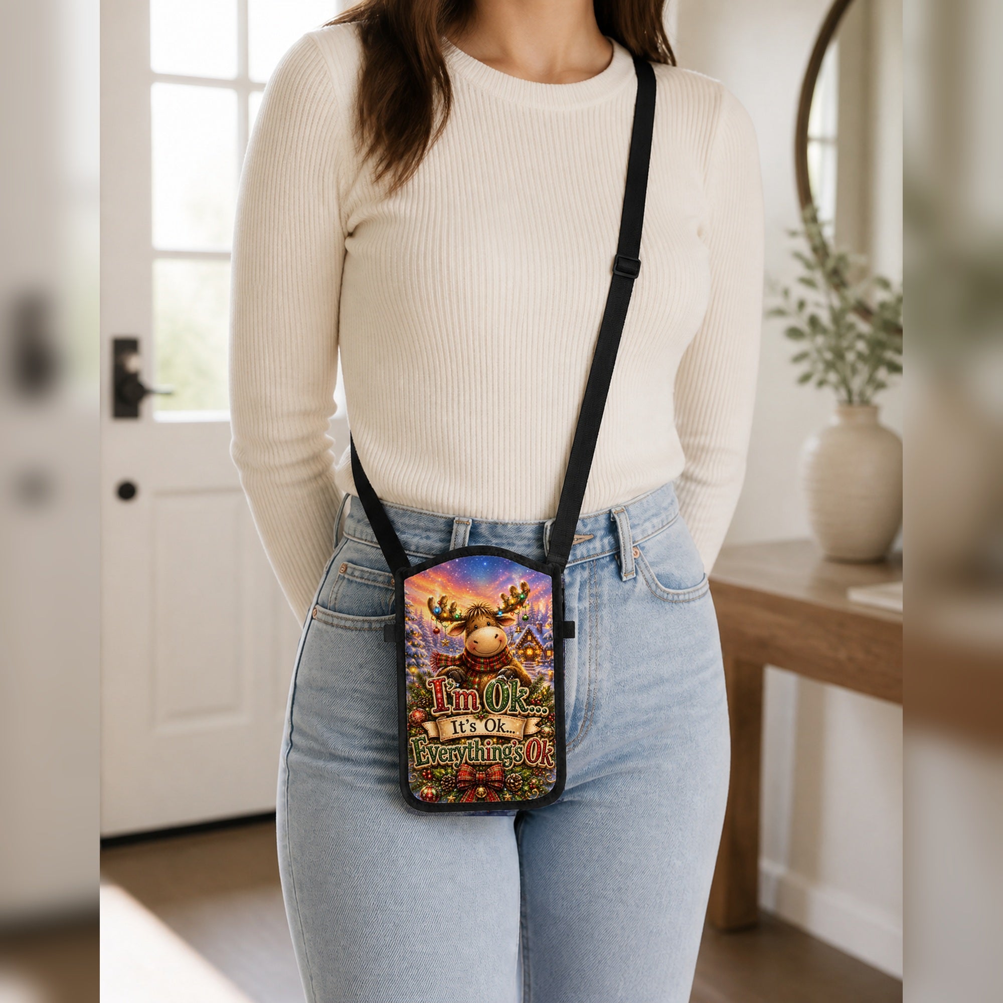 I'm OK Everything's OK Christmas moose cellphone purse