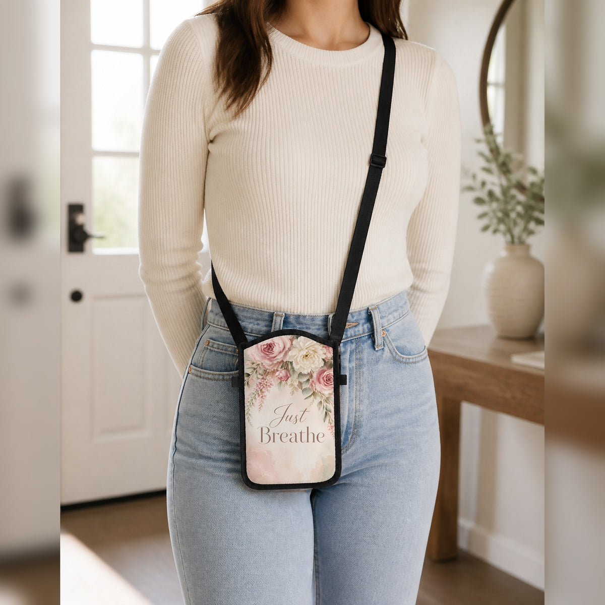 Just Breathe floral cellphone purse