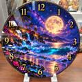 Moonlit Tropical Fantasy – Ocean 12-Inch Glass Wall Clock digital preview