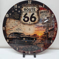 12 inch Route 66 muscle car glass wall clock