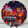 12 inch Route 66 neon-style diner glass wall clock