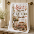 16 x 24 faith kitchen towel with grateful heart floral design