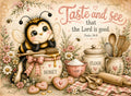 Taste and See Psalm 34:8 bee kitchen glass cutting board design