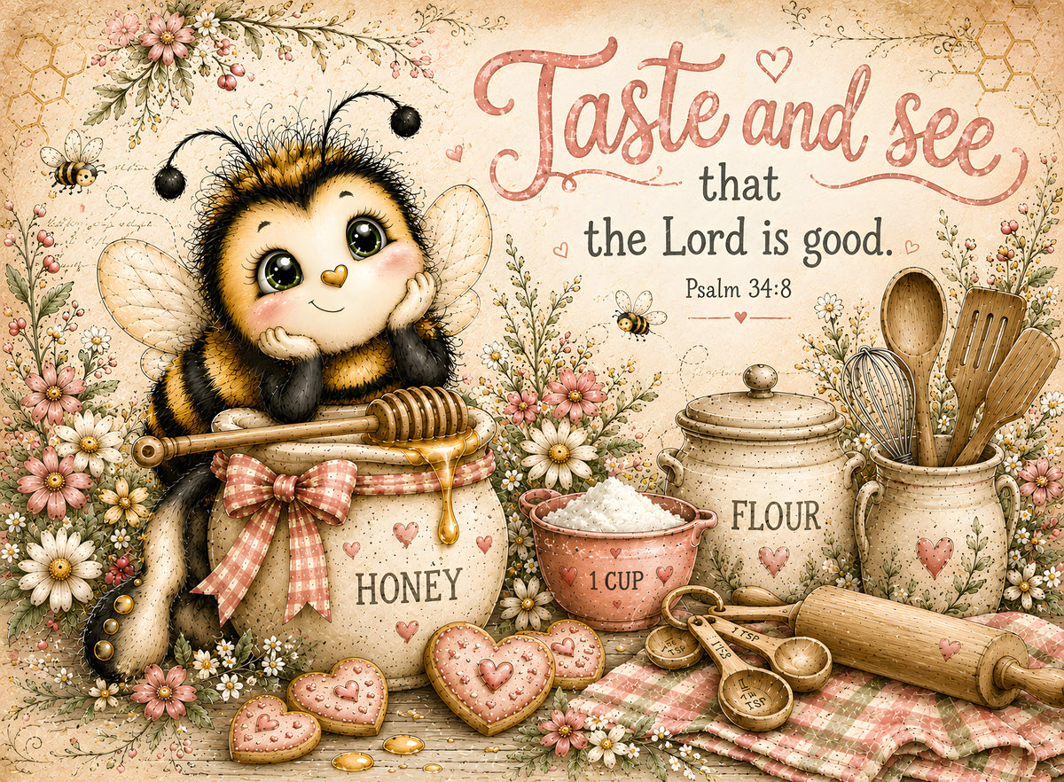 Taste and See Psalm 34:8 bee kitchen glass cutting board design