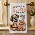 16 x 24 Christian kitchen towel with dog and Proverbs 3:5-6