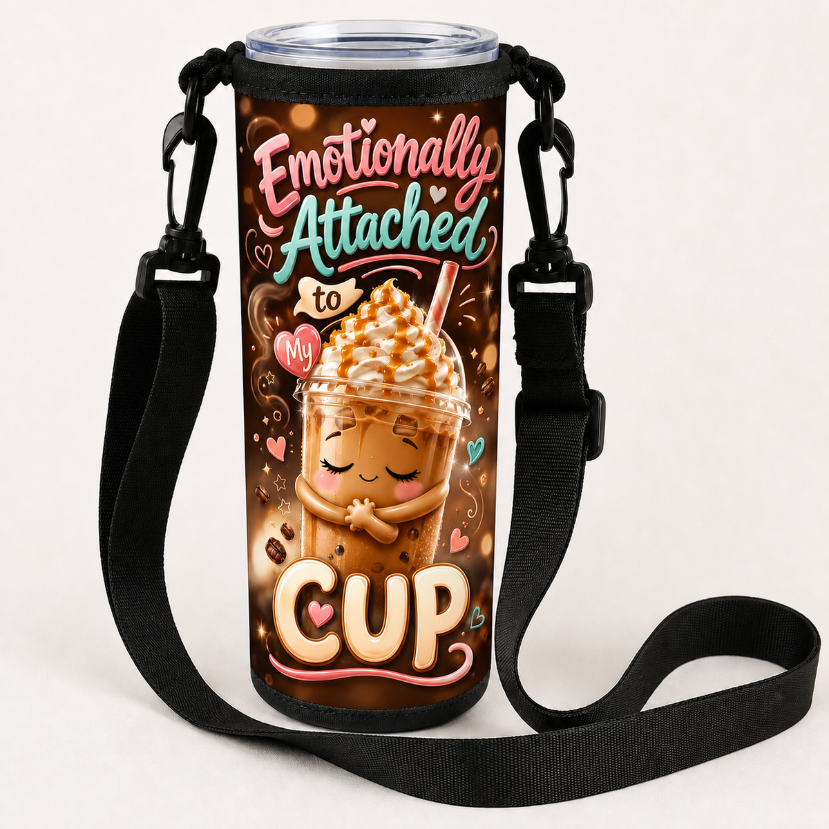 Emotionally Attached to My Cup over-the-shoulder tumbler bag