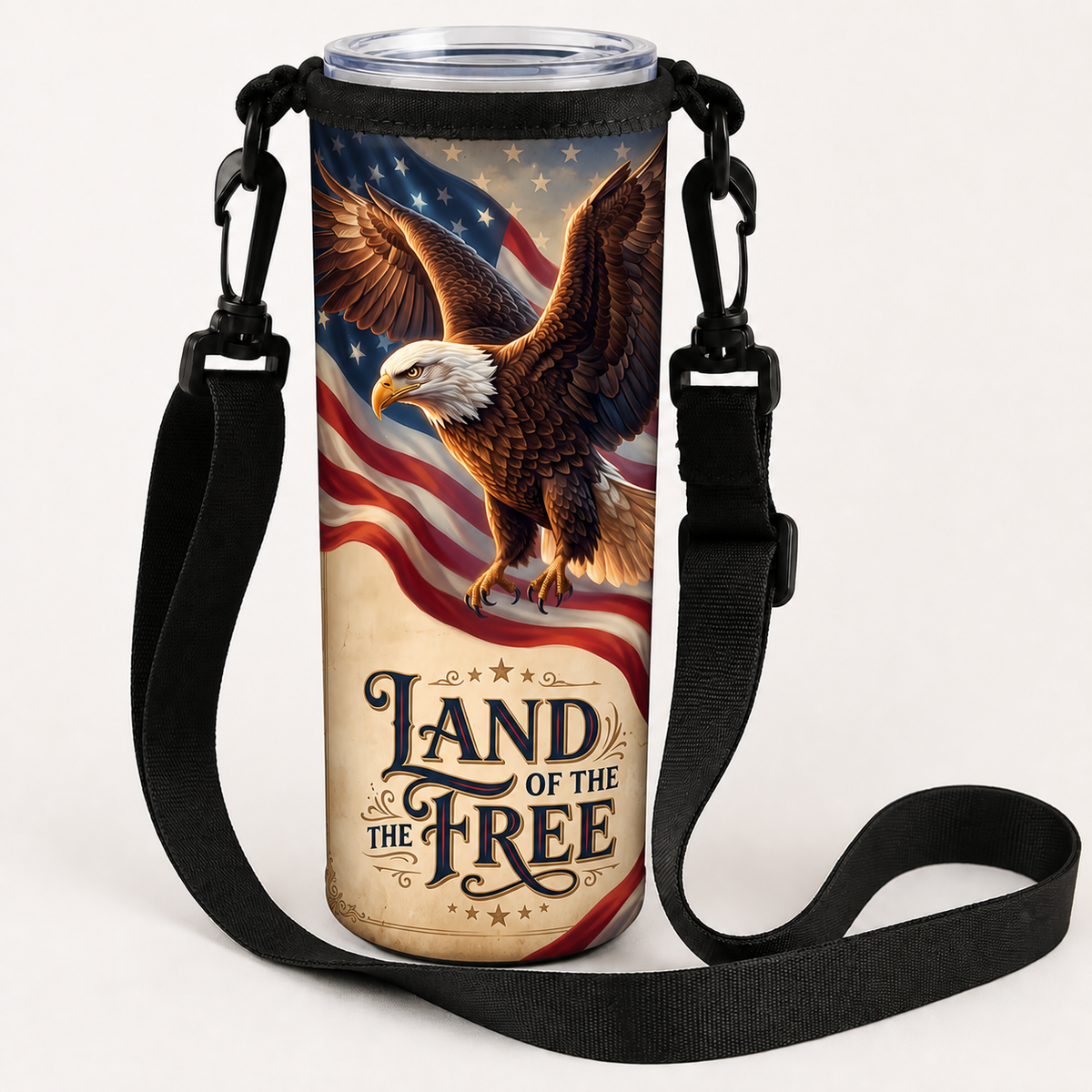 Land of the Free over-the-shoulder tumbler bag