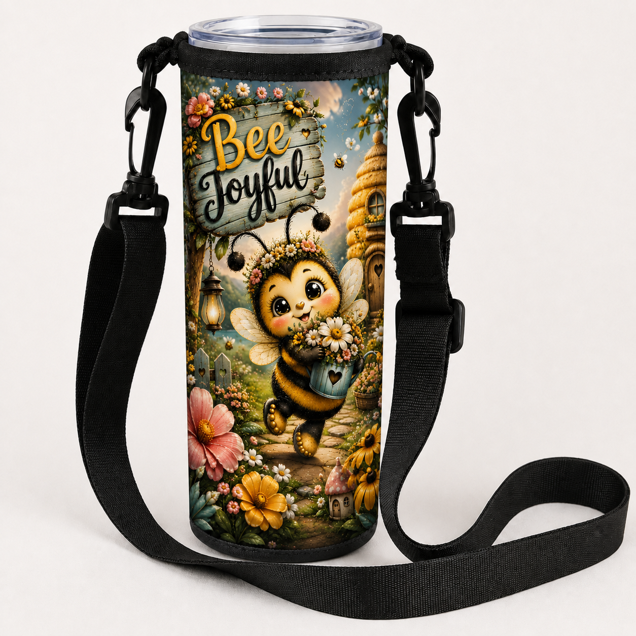 Bee Joyful over-the-shoulder tumbler bag