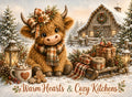 Christmas Highland cow Warm Hearts and Cozy Kitchens glass cutting board design